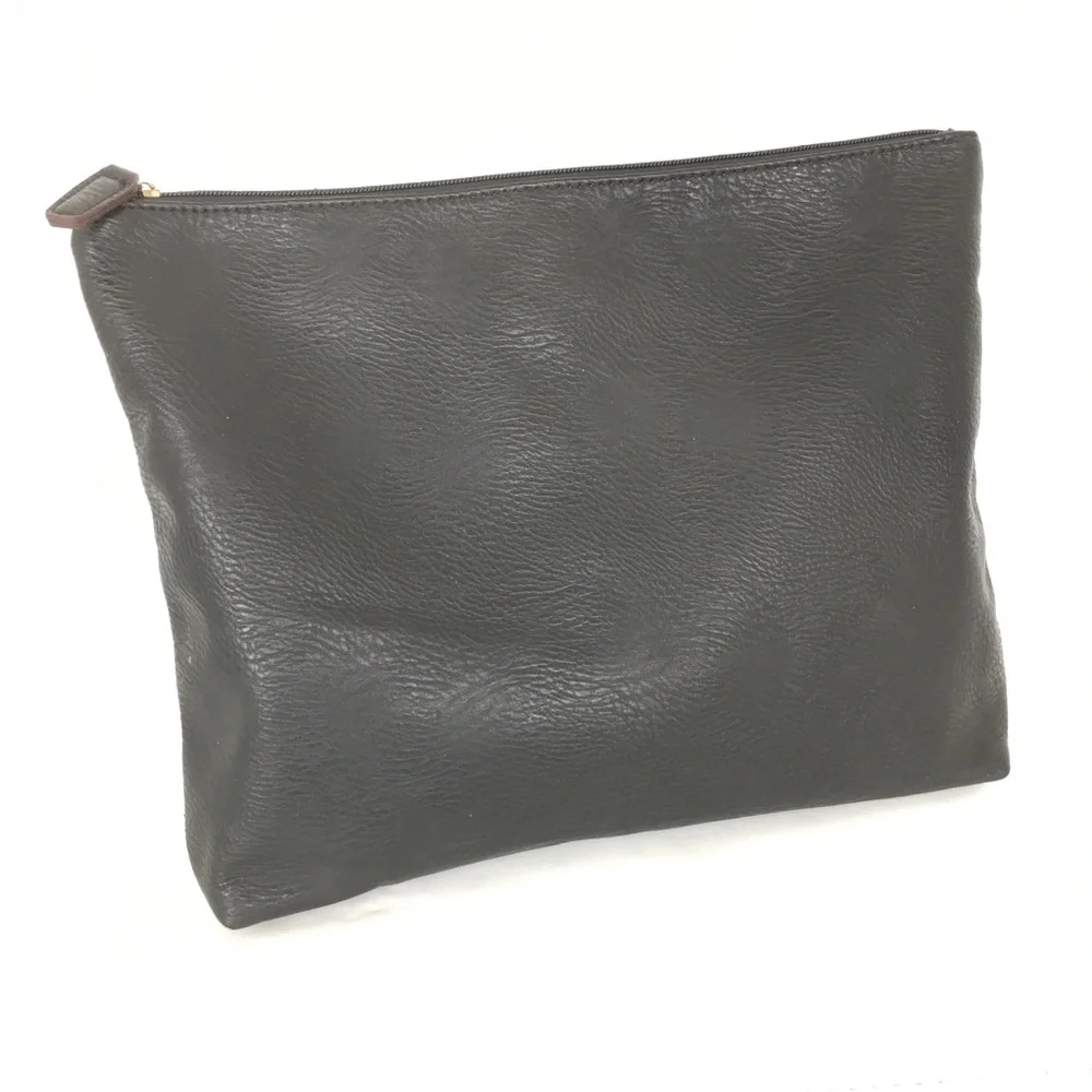 Free People Large Black Vegan Faux Leather Makeup Pouch Cosmetic Case Zipper Bag
